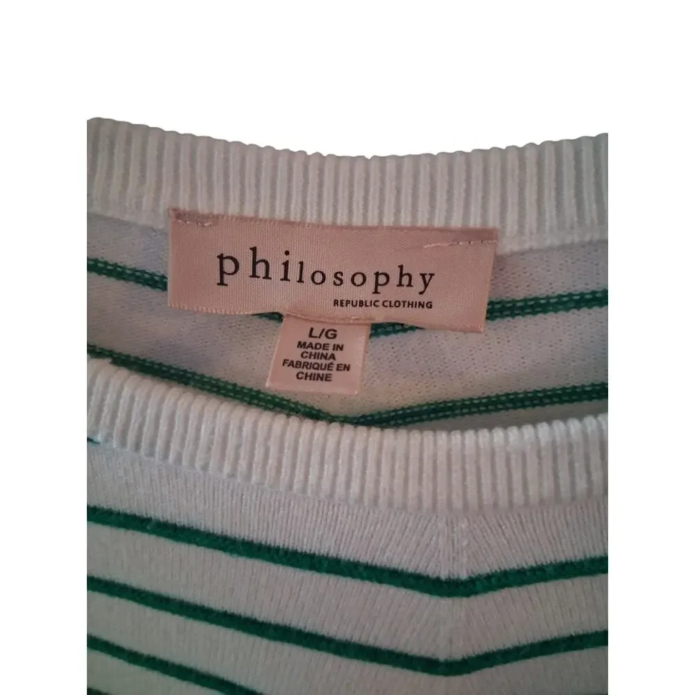 Philosophy White and Green Striped Crew Neck Sweater - Picture 4 of 7